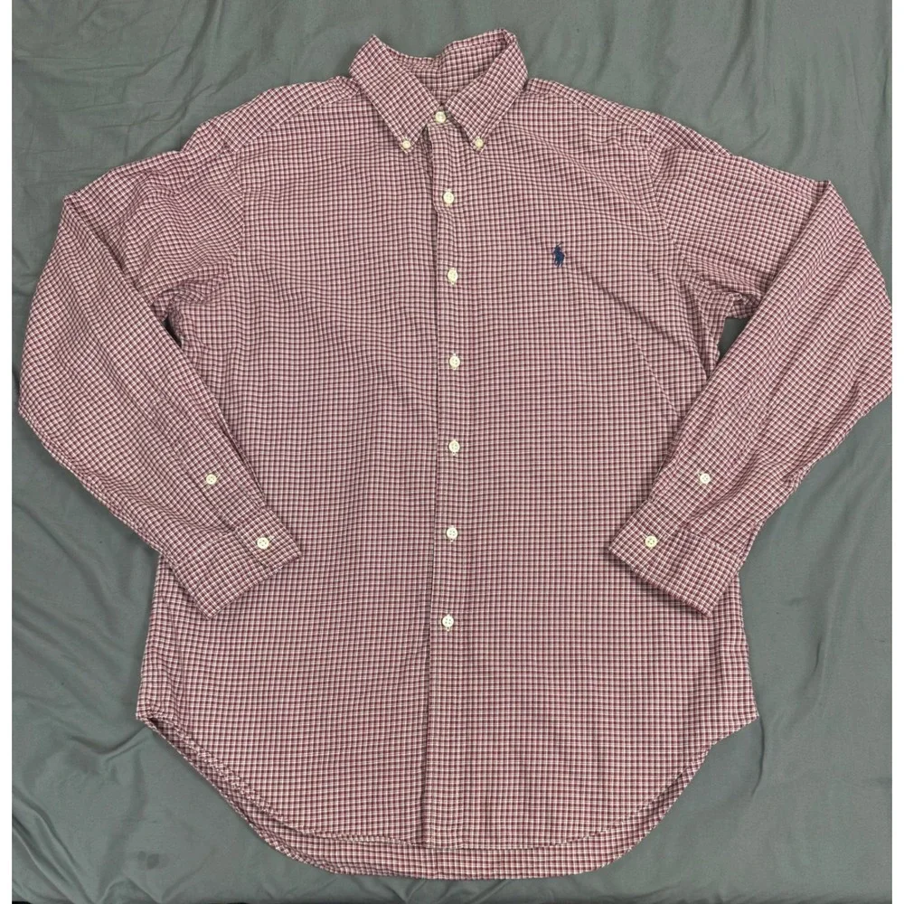 Polo Ralph Lauren Mens Medium Red White Check Button Down Shirt Long Sleeve